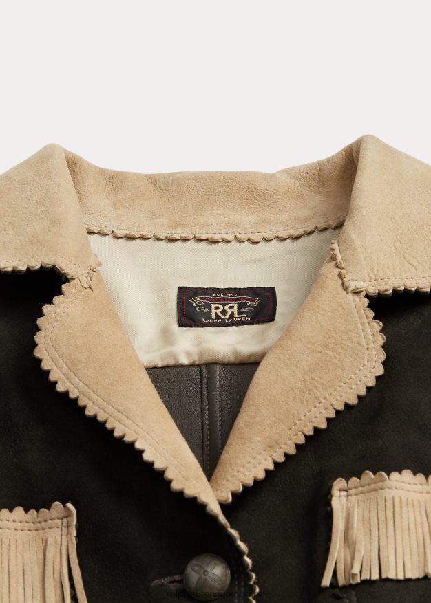 Ralph Lauren naiset hapsut reunustettu mokkanahkatakki 0Z24ZR3632 musta/kerma