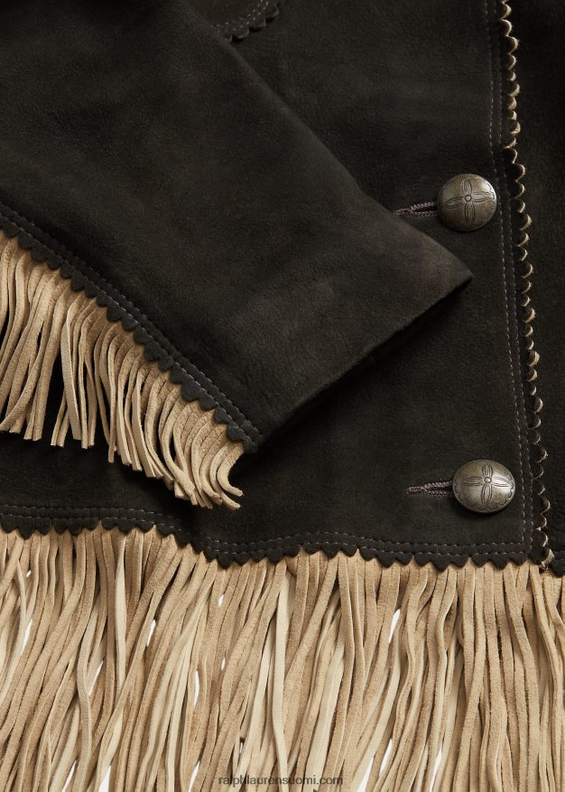 Ralph Lauren naiset hapsut reunustettu mokkanahkatakki 0Z24ZR3632 musta/kerma