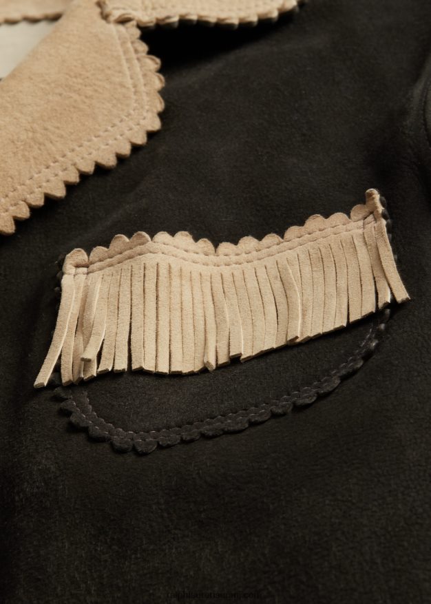 Ralph Lauren naiset hapsut reunustettu mokkanahkatakki 0Z24ZR3632 musta/kerma