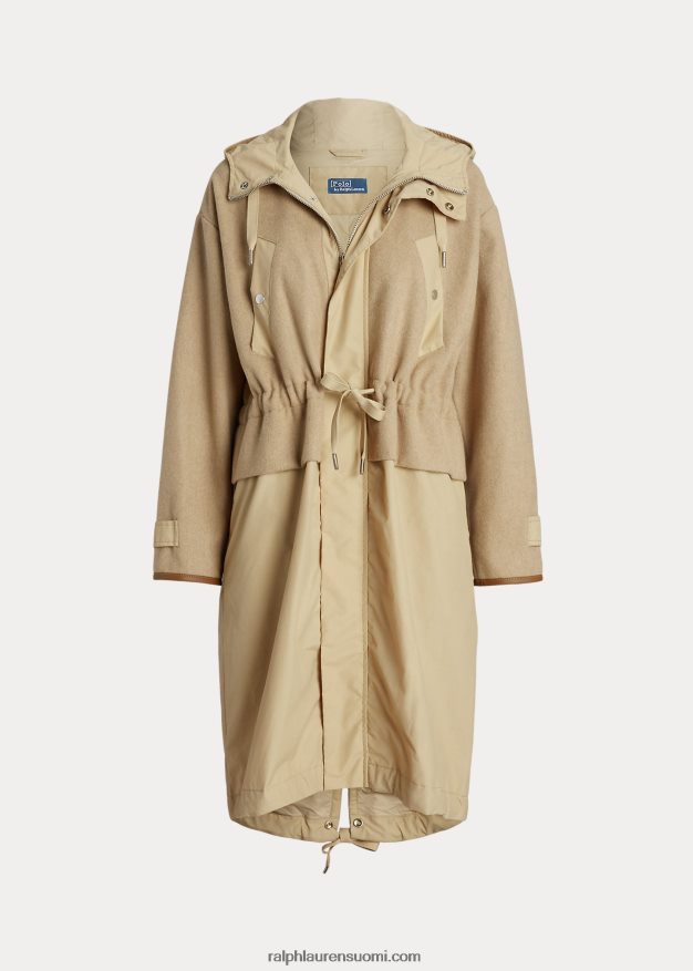 Ralph Lauren naiset hupullinen pitkä kenttätakki 0Z24ZR3229 monumentti tan