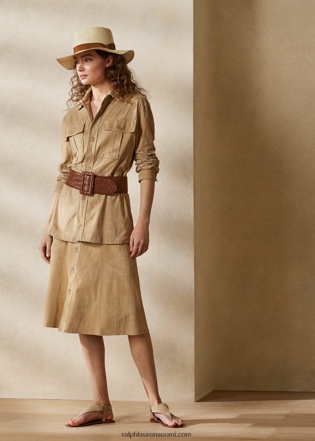 Ralph Lauren naiset isla lampaan-mokkanahka paitatakki 0Z24ZR9264 vaalea hunaja