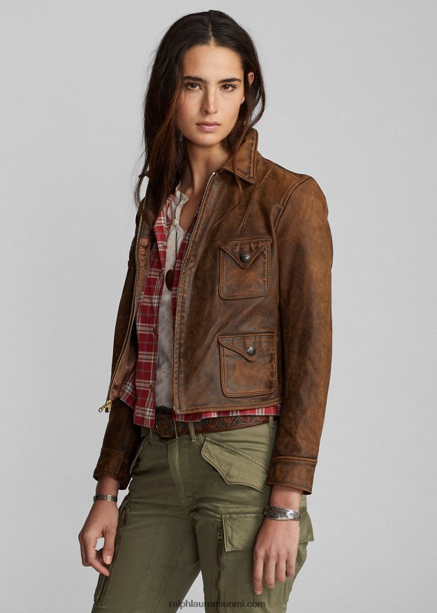 Ralph Lauren naiset istuva nahkatakki 0Z24ZR3650 ruskea