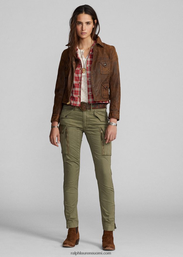 Ralph Lauren naiset istuva nahkatakki 0Z24ZR3650 ruskea