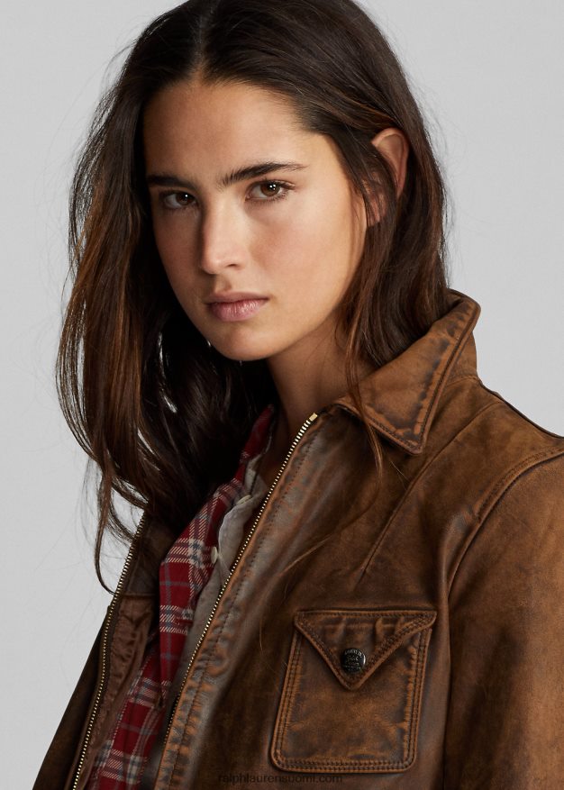 Ralph Lauren naiset istuva nahkatakki 0Z24ZR3650 ruskea