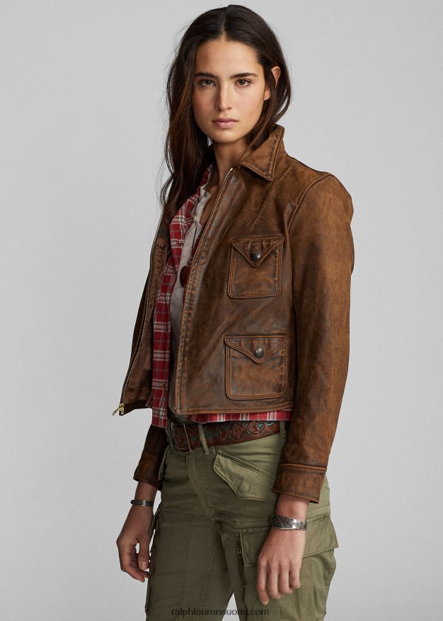 Ralph Lauren naiset istuva nahkatakki 0Z24ZR3650 ruskea