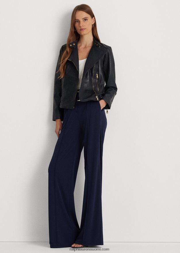 Ralph Lauren naiset kaatuva nahkainen mototakki 0Z24ZR9449 laivasto