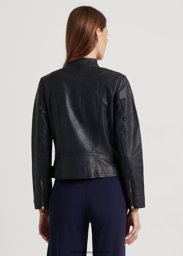 Ralph Lauren naiset kaatuva nahkainen mototakki 0Z24ZR9449 laivasto