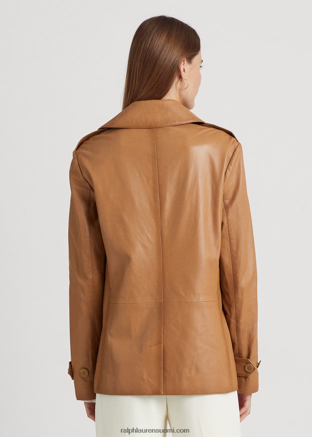 Ralph Lauren naiset kaksirivinen nappanahkainen takki 0Z24ZR9527 tumma kameli