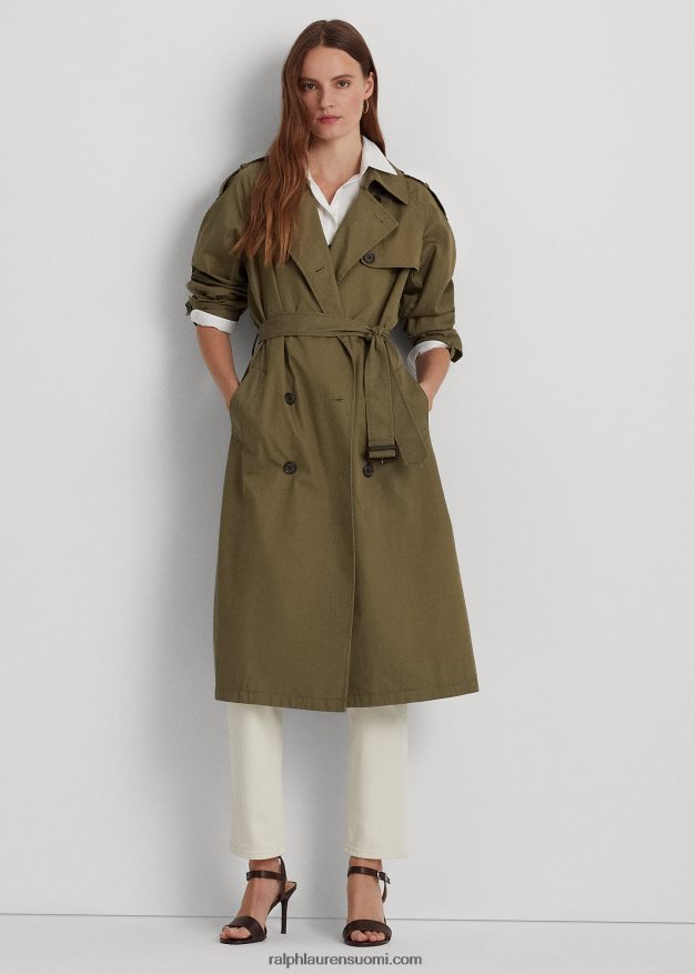 Ralph Lauren naiset kaksirivinen twill-trenssitakki 0Z24ZR3776 oliivi saniainen