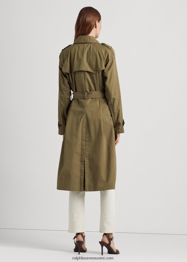 Ralph Lauren naiset kaksirivinen twill-trenssitakki 0Z24ZR3776 oliivi saniainen