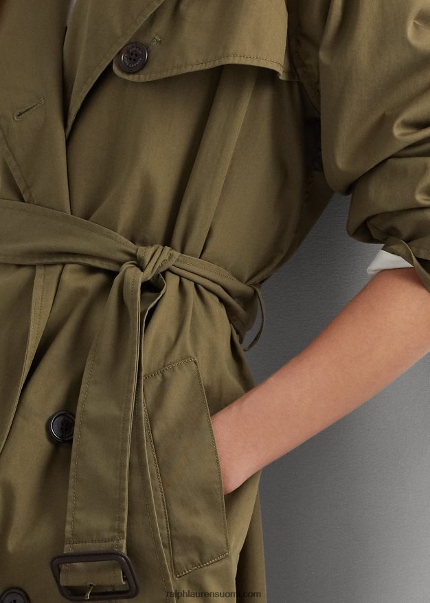 Ralph Lauren naiset kaksirivinen twill-trenssitakki 0Z24ZR3776 oliivi saniainen