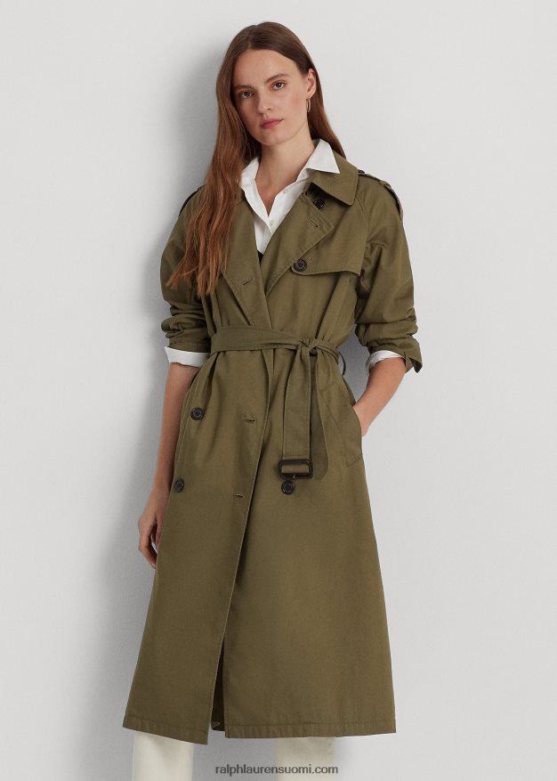 Ralph Lauren naiset kaksirivinen twill-trenssitakki 0Z24ZR3776 oliivi saniainen