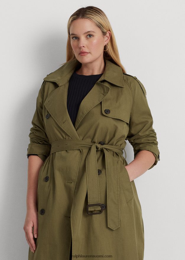 Ralph Lauren naiset kaksirivinen twill-trenssitakki 0Z24ZR4495 oliivi saniainen