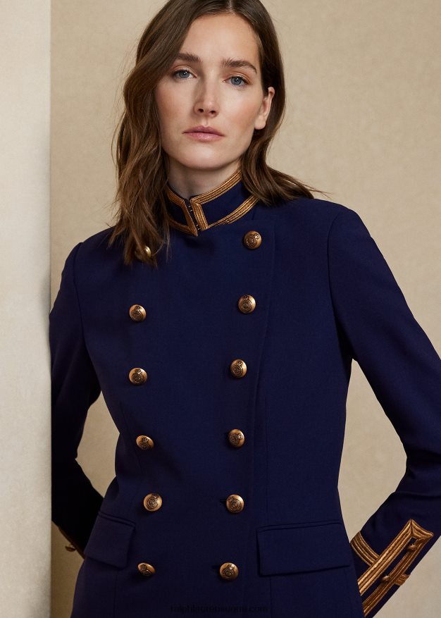 Ralph Lauren naiset kaksirivinen villainen kreppitakki 0Z24ZR9330 lux laivasto