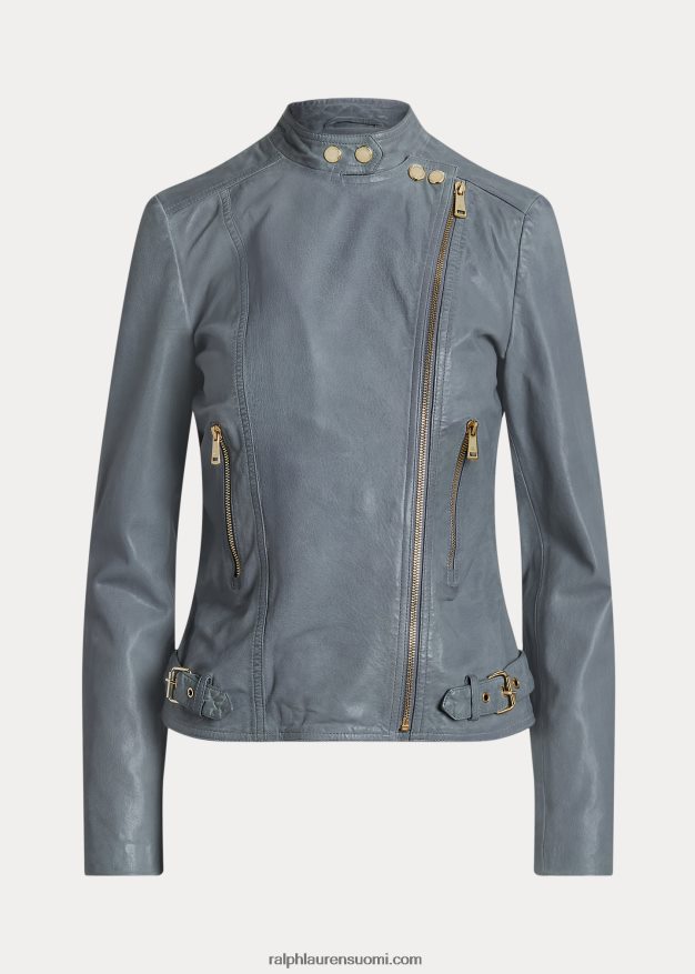Ralph Lauren naiset kiillotettu nahkainen mototakki 0Z24ZR3968 chambray sininen