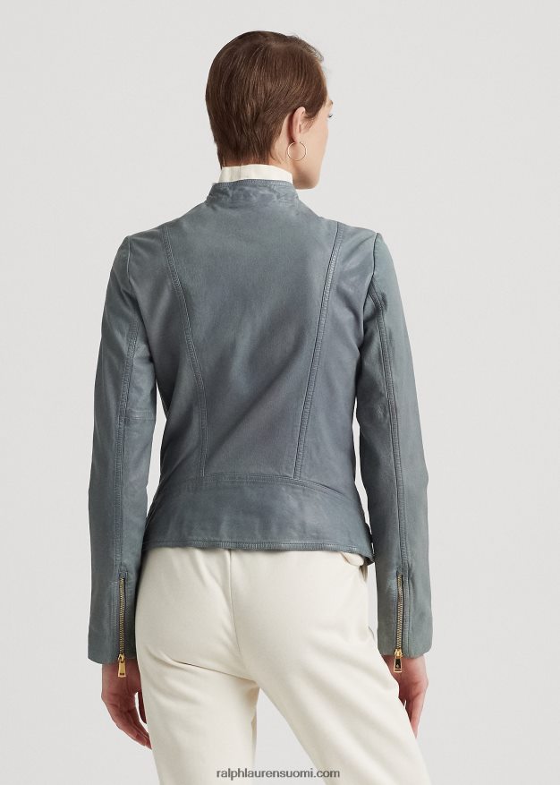 Ralph Lauren naiset kiillotettu nahkainen mototakki 0Z24ZR3968 chambray sininen