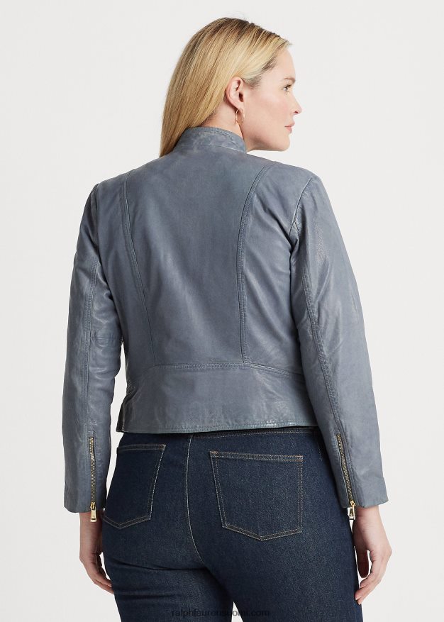 Ralph Lauren naiset kiillotettu nahkainen mototakki 0Z24ZR4617 chambray sininen