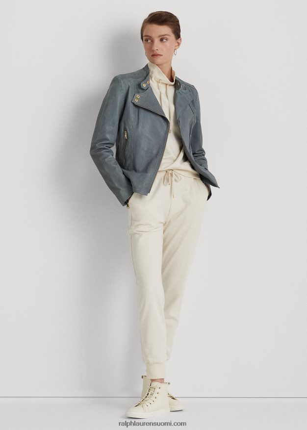 Ralph Lauren naiset kiillotettu nahkainen mototakki 0Z24ZR4831 chambray sininen