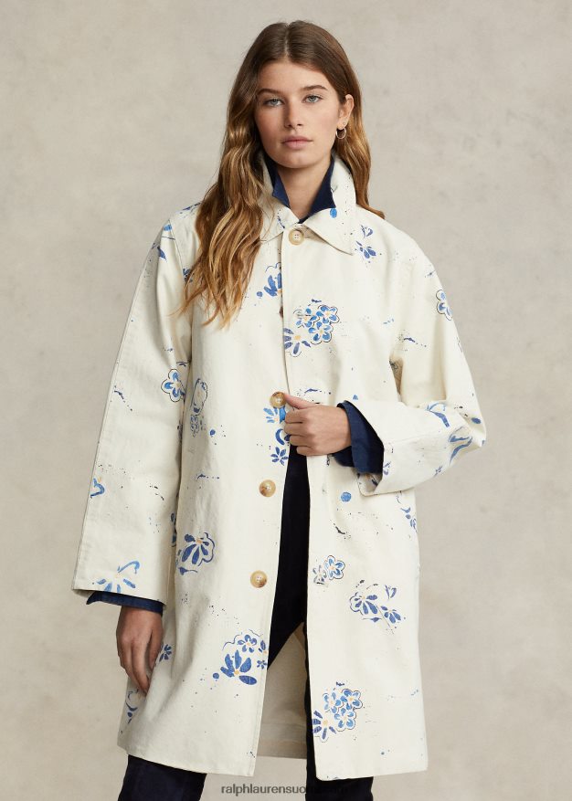 Ralph Lauren naiset kukka-aiheinen kangastakki 0Z24ZR3099 kannenpesuaine valkoinen