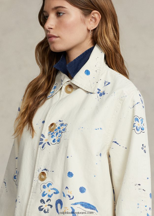 Ralph Lauren naiset kukka-aiheinen kangastakki 0Z24ZR3099 kannenpesuaine valkoinen