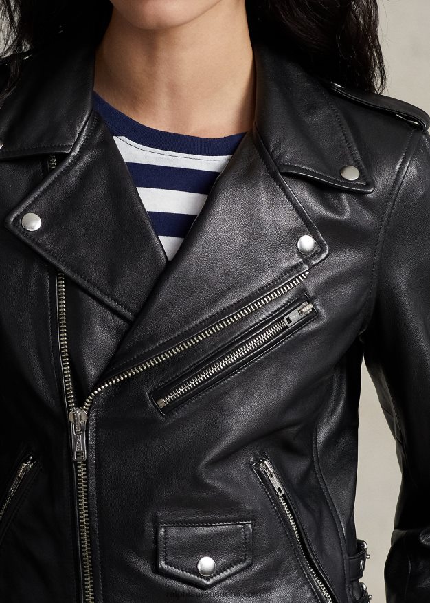 Ralph Lauren naiset lampaannahkainen mototakki 0Z24ZR2889 musta