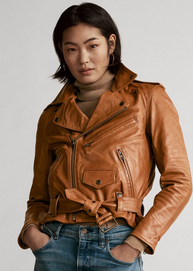 Ralph Lauren naiset lampaannahkainen mototakki 0Z24ZR9260 kaneli