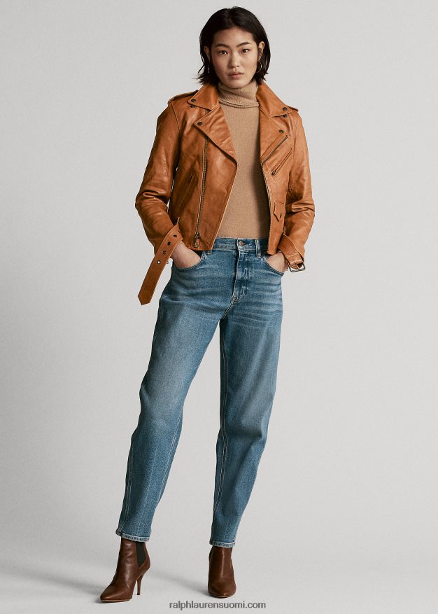 Ralph Lauren naiset lampaannahkainen mototakki 0Z24ZR9260 kaneli