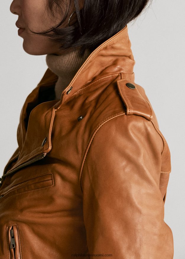 Ralph Lauren naiset lampaannahkainen mototakki 0Z24ZR9260 kaneli