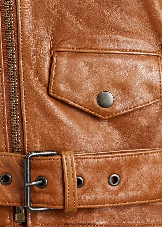 Ralph Lauren naiset lampaannahkainen mototakki 0Z24ZR9260 kaneli