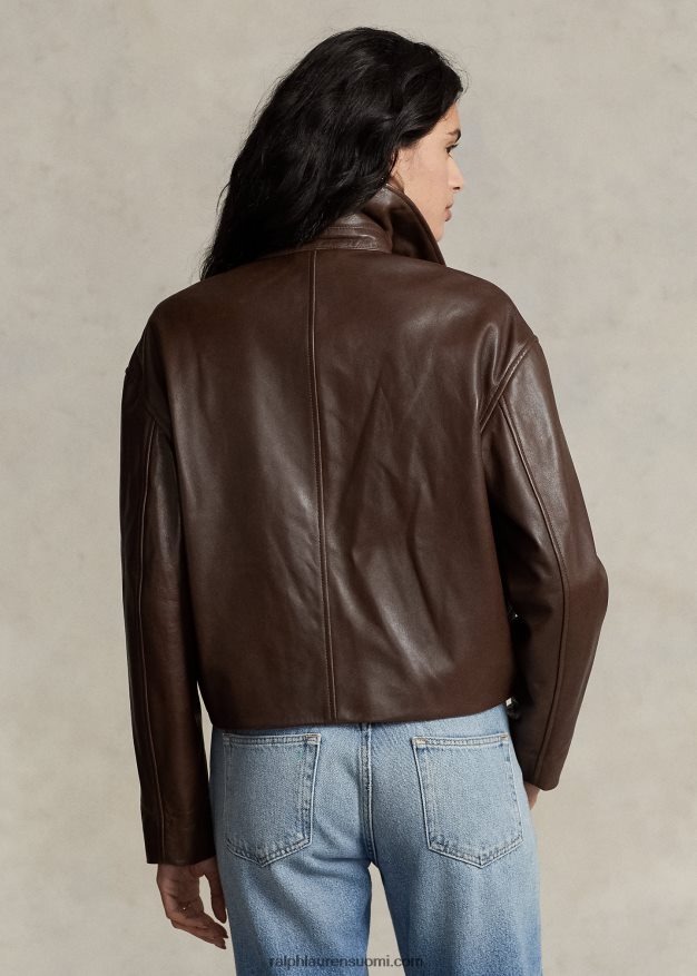 Ralph Lauren naiset leikattu nahkainen bomber-takki 0Z24ZR3221 ruskea