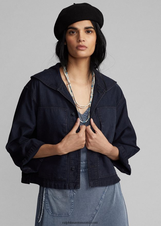 Ralph Lauren naiset leikattu puuvilla-pellavatakki 0Z24ZR3675 tumma indigo