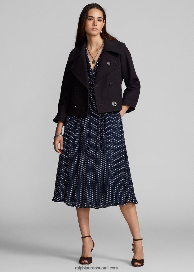 Ralph Lauren naiset leikattu villasekoite melton peatakki 0Z24ZR3672 laivasto