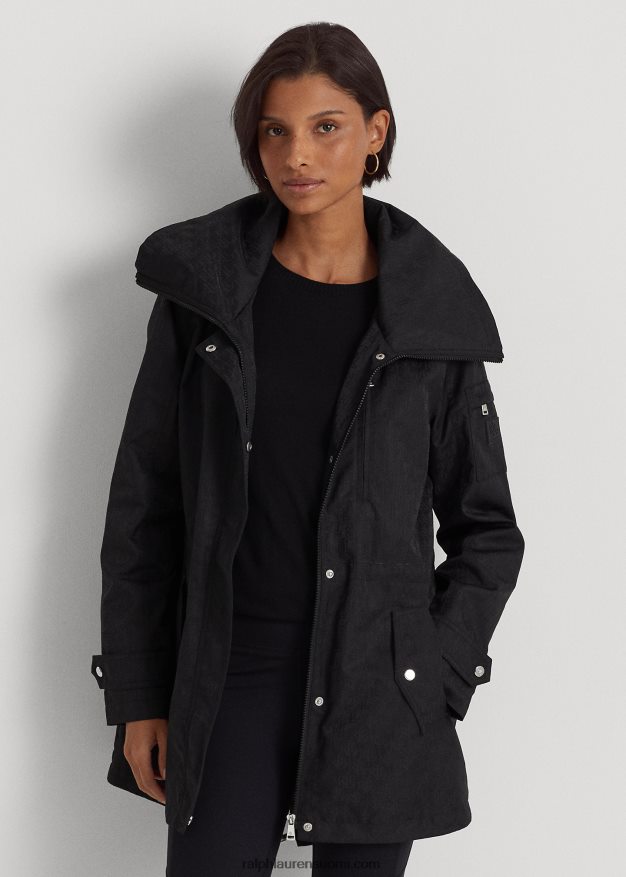 Ralph Lauren naiset monogrammi jacquard-hupullinen sadetakki 0Z24ZR4125 musta