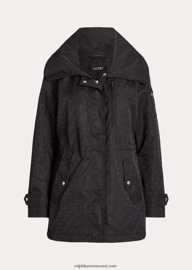 Ralph Lauren naiset monogrammi jacquard-hupullinen sadetakki 0Z24ZR4125 musta