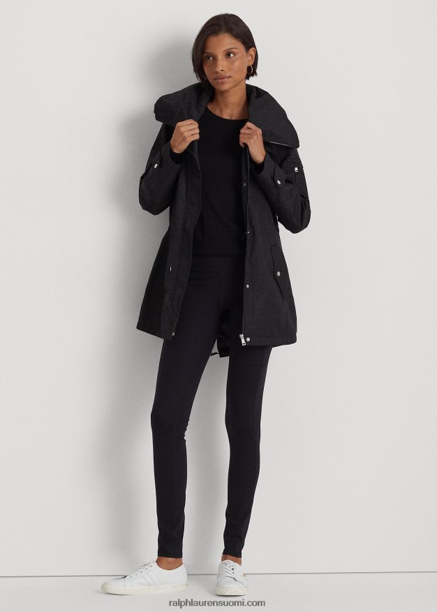 Ralph Lauren naiset monogrammi jacquard-hupullinen sadetakki 0Z24ZR4125 musta