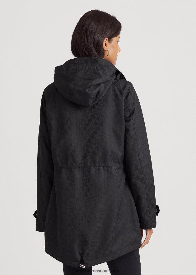 Ralph Lauren naiset monogrammi jacquard-hupullinen sadetakki 0Z24ZR4125 musta