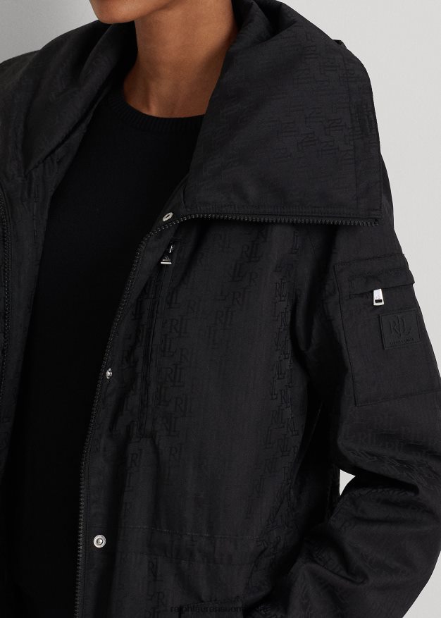 Ralph Lauren naiset monogrammi jacquard-hupullinen sadetakki 0Z24ZR4125 musta