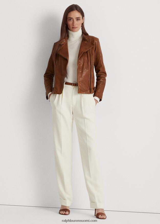 Ralph Lauren naiset nahkainen mototakki 0Z24ZR4247 tumma pähkinä