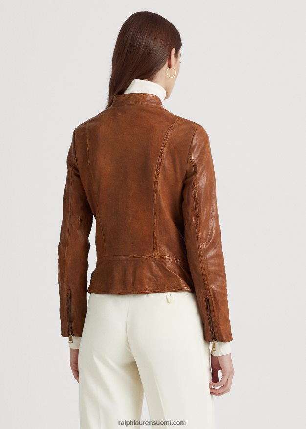 Ralph Lauren naiset nahkainen mototakki 0Z24ZR4247 tumma pähkinä