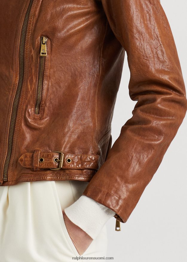 Ralph Lauren naiset nahkainen mototakki 0Z24ZR4247 tumma pähkinä