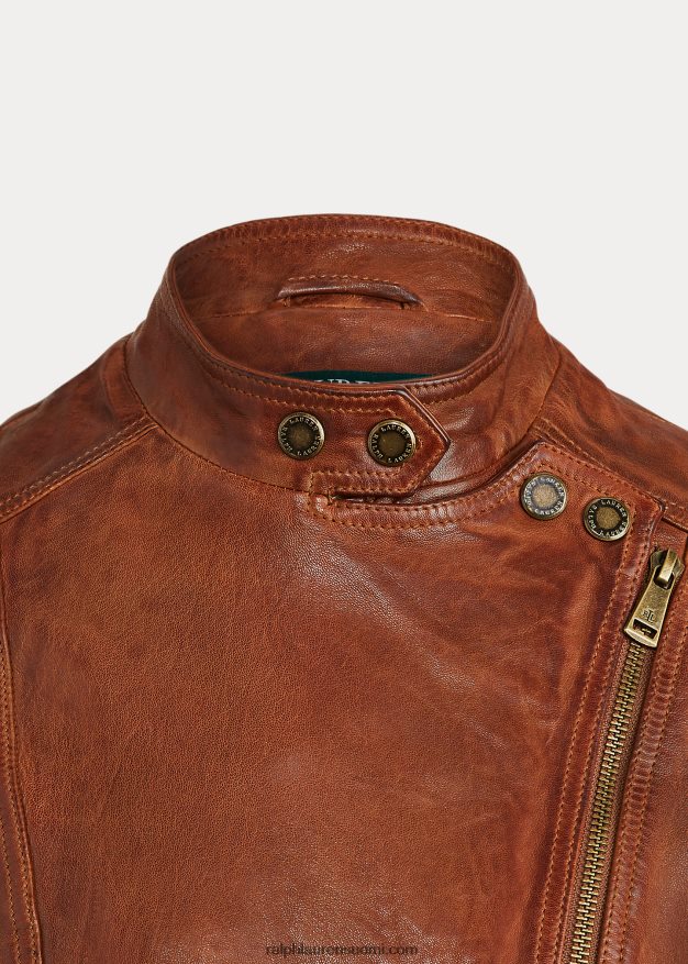 Ralph Lauren naiset nahkainen mototakki 0Z24ZR4247 tumma pähkinä