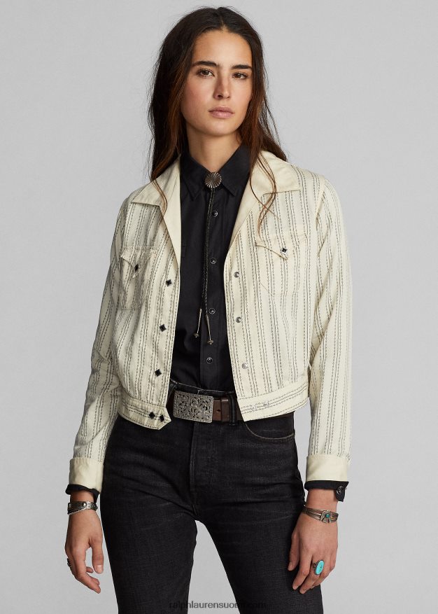 Ralph Lauren naiset raidallinen satiini länsimainen takki 0Z24ZR3634 kerma/musta