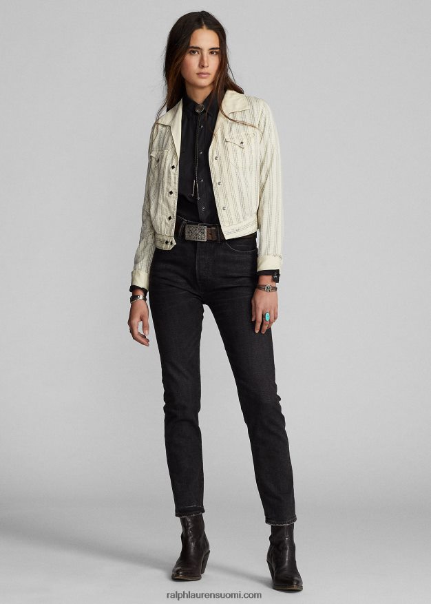 Ralph Lauren naiset raidallinen satiini länsimainen takki 0Z24ZR3634 kerma/musta