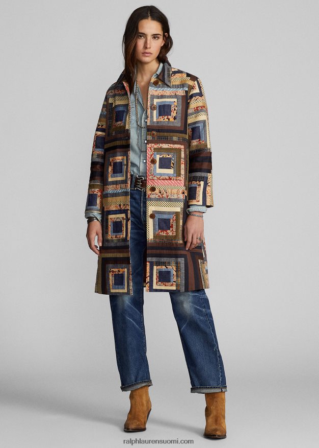 Ralph Lauren naiset rajoitetun erän tilkkutakki 0Z24ZR3656 punainen/rusketus moni