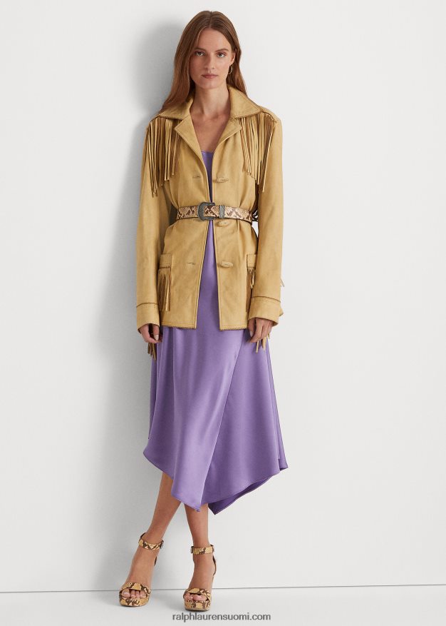 Ralph Lauren naiset reunusreunattu mokkanahkatakki 0Z24ZR9514 dyynirusketus