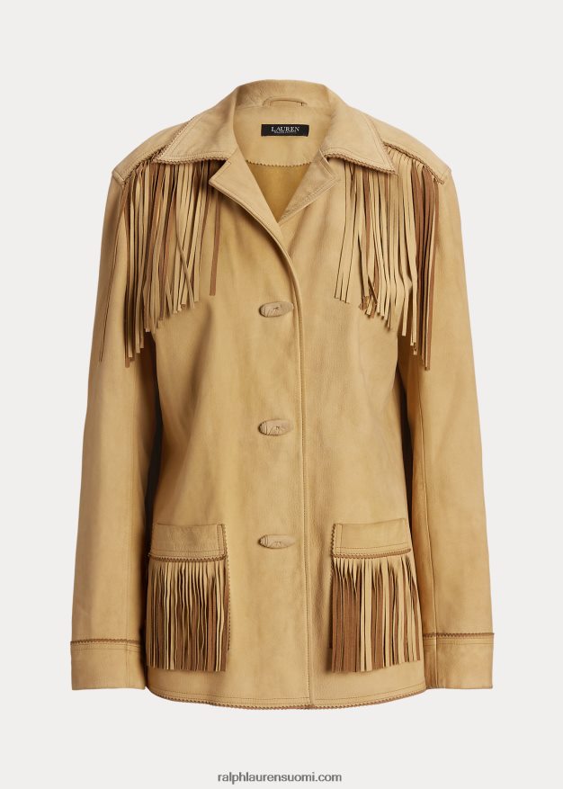 Ralph Lauren naiset reunusreunattu mokkanahkatakki 0Z24ZR9514 dyynirusketus