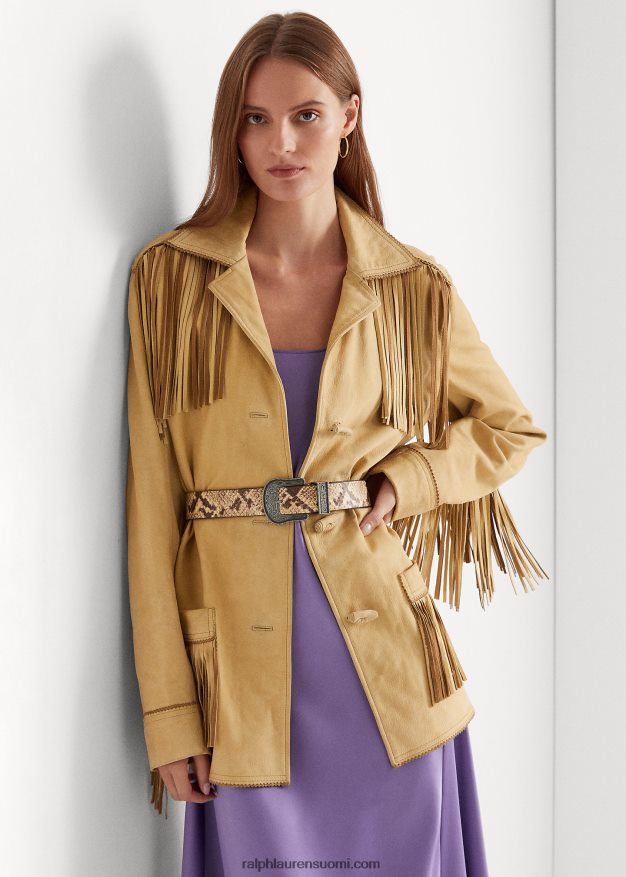 Ralph Lauren naiset reunusreunattu mokkanahkatakki 0Z24ZR9514 dyynirusketus