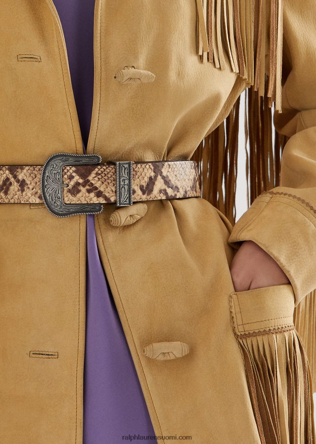 Ralph Lauren naiset reunusreunattu mokkanahkatakki 0Z24ZR9514 dyynirusketus