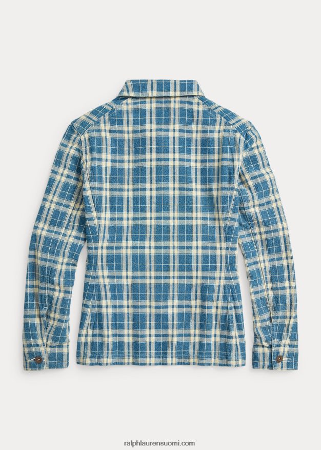 Ralph Lauren naiset ruudullinen puuvilla-pellavatakki 0Z24ZR3638 indigo/kerma