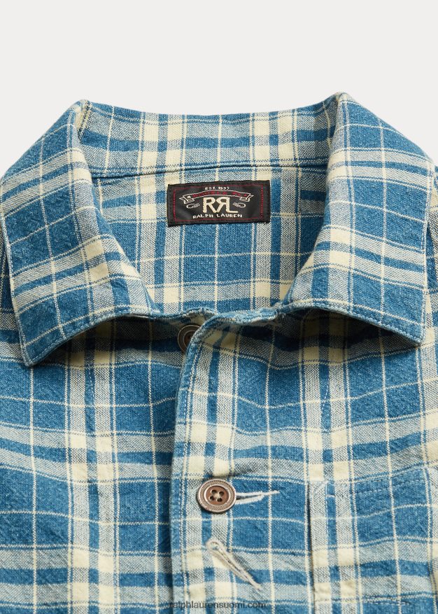 Ralph Lauren naiset ruudullinen puuvilla-pellavatakki 0Z24ZR3638 indigo/kerma